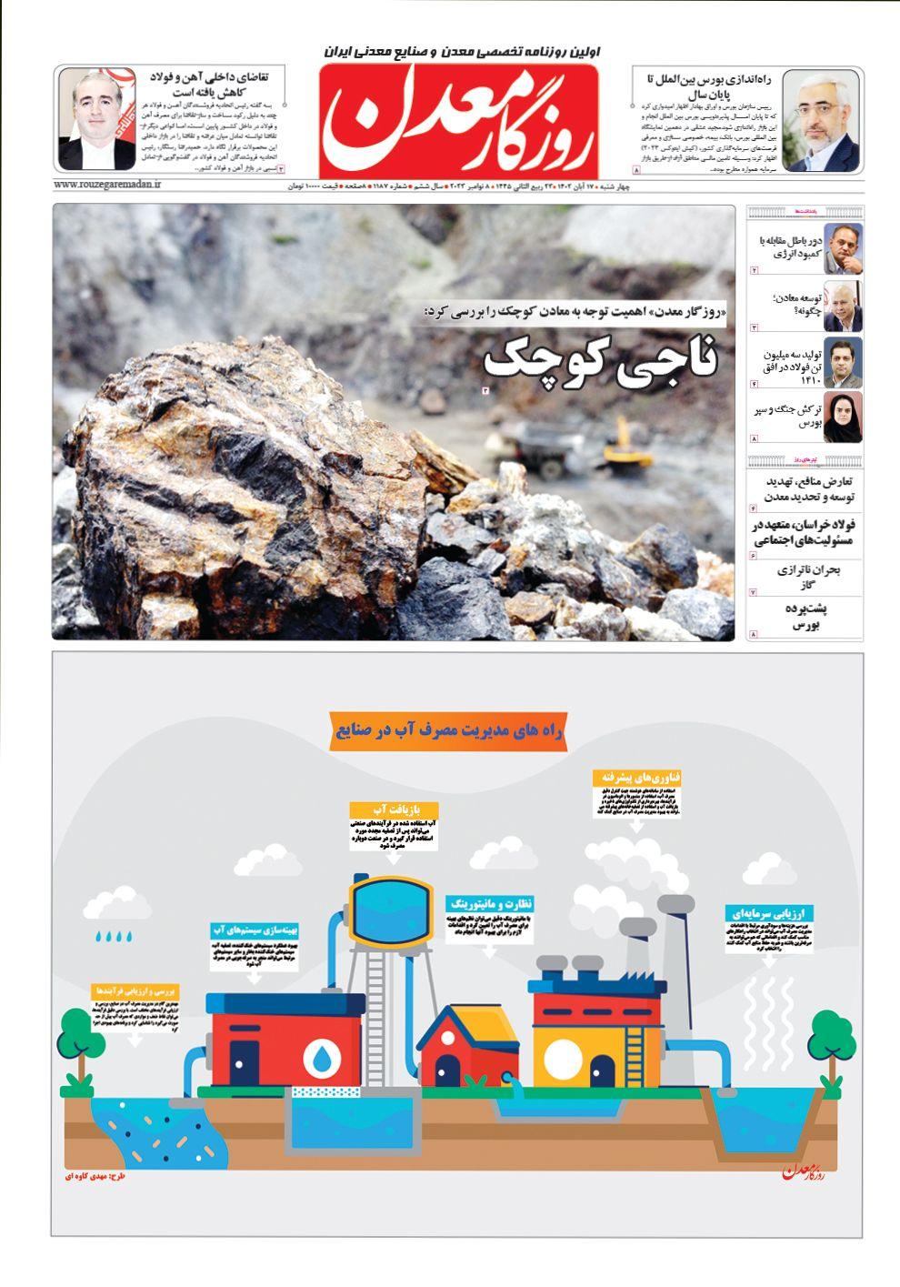 روزنامه روزگار معدن شماره 1187منتشر شد